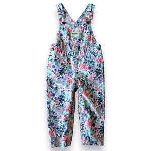 OshKosh B’gosh Floral Overalls 24M Toddler Girl Cottagecore Spring Snap Leg